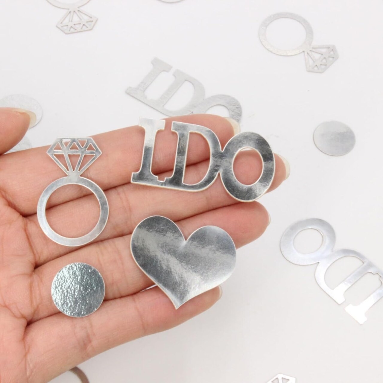 Wedding Confetti, Engagement Confetti for Wedding Shower Decorations, Bridal Shower Confetti for Bridal Shower Decorations, 160 PCS Glitter Silver I DO Confetti for Engagement Table Decorations